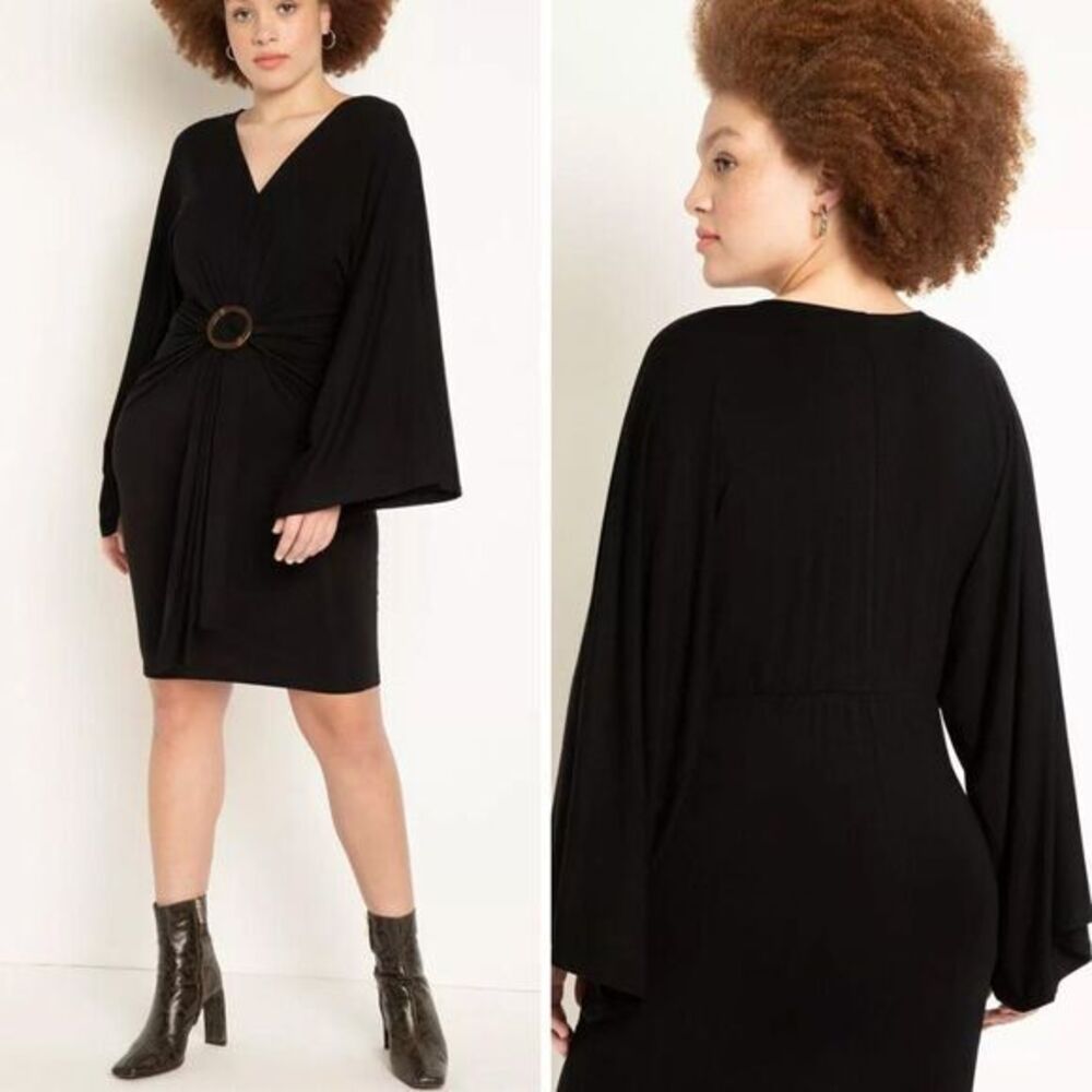 NEW Eloquii black‎ Dolman Sleeve Belted Waist Dress, 14/16